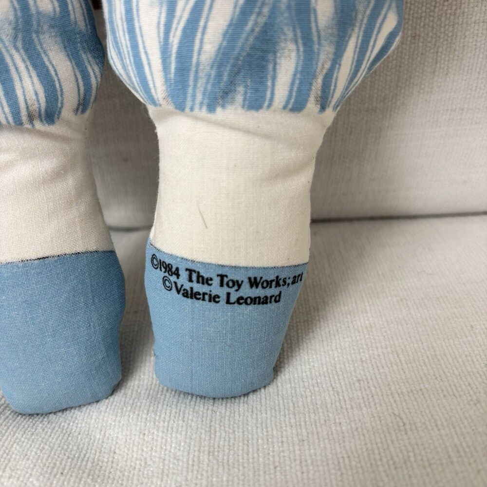 Vtg Cloth Plush Doll 1984 Toy Works Valerie Leonard Blue Stripes Pinafore Blonde - Picture 9 of 16